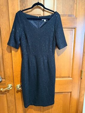 Banana Republic Black Sequin Midi Sheath Dress